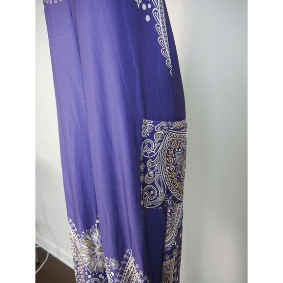 Women's Purple Geometric Print Racerback Pockets Cuffed Ankle Jumpsuit M - Picture 4 of 12